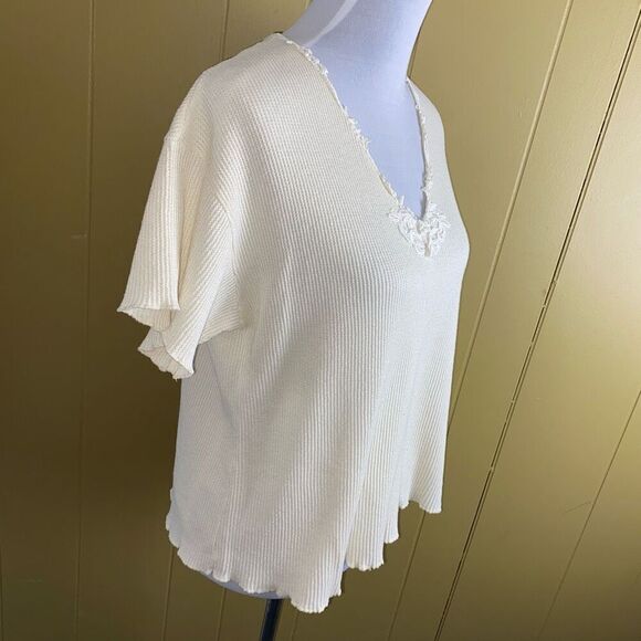 Adonna women M short sleeve & shorts waffle print pajama set cream color - Picture 9 of 15